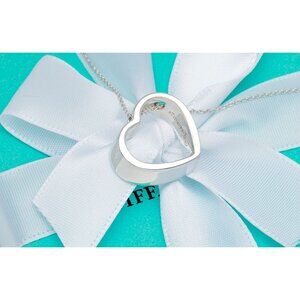 Tiffany & Co. Heart Cutout Necklace 3-D Open Heart Modern Pendant in Silver 16"